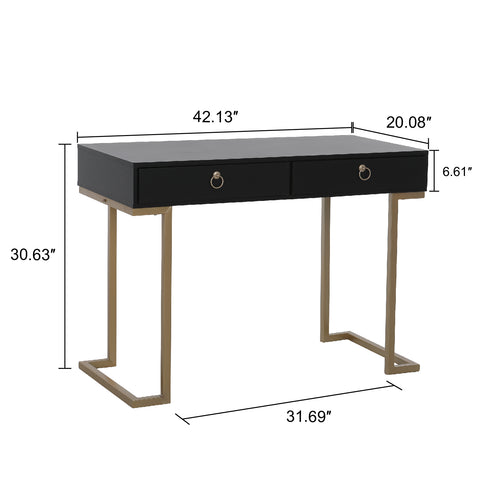 PHI VILLA Double Drawer Desk with Steel Legs, Home Office Computer Desk or Vanity Table
