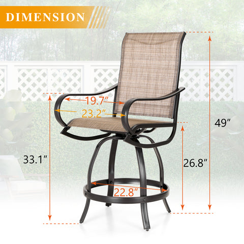 Outdoor Bar Stool Sets Swivel Textilene Bar Stools with Reinforced Base & Square High Bar Table