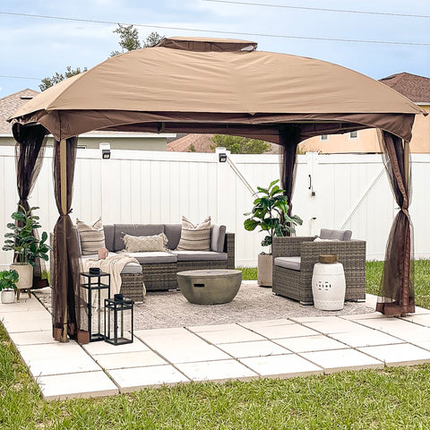 2 Sizes Soft-top Canopy, Double-roof Outdoor Gazebo with Mesh Netting Curtains