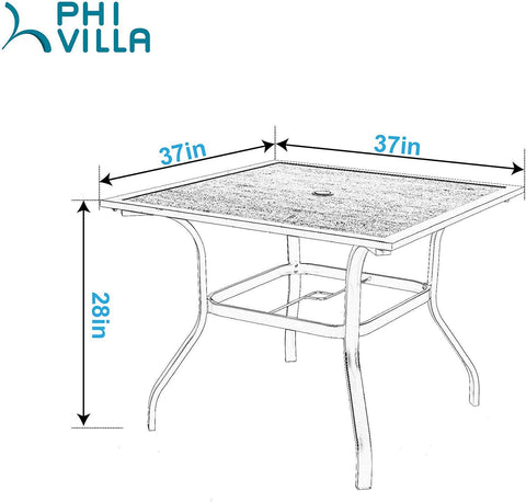 Wood-Look Brown Frame Patio Dining Table with Umbrella Hole
