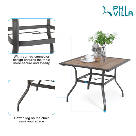Wood-Look Brown Frame Patio Dining Table with Umbrella Hole