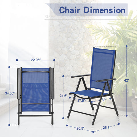 Pre-assembled Aluminum & Steel Frame Reclining Folding Sling Chair, Set of 2