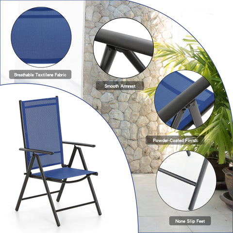 Pre-assembled Aluminum & Steel Frame Reclining Folding Sling Chair, Set of 2
