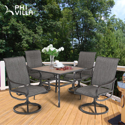 Wood-Look Brown Frame Patio Dining Table with Umbrella Hole