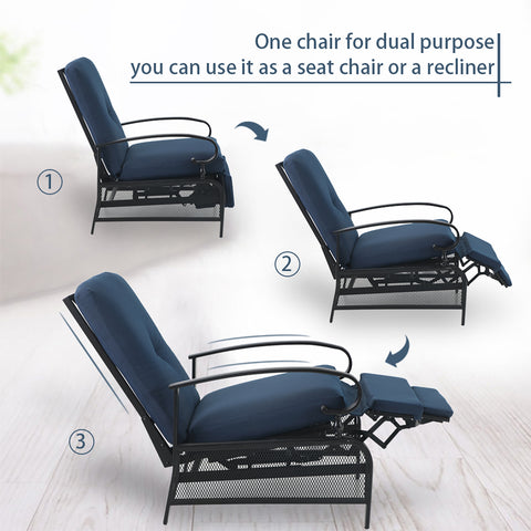 Adjustable Patio Metal Relaxing Recliner Lounge Chair