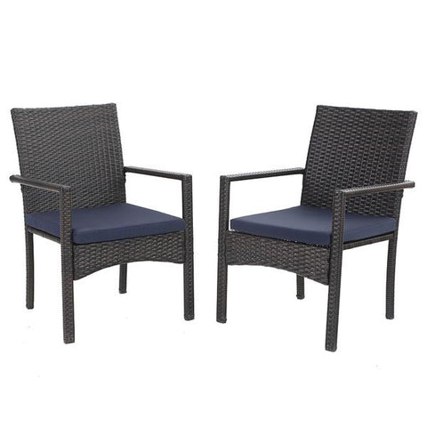 Rattan Steel Cushioned Patio Chairs, Outdoor Chairs, Set of 2