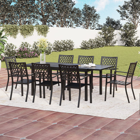 Adjustable Steel Table and Stackable Chairs Metal Outdoor Patio Dining Sets