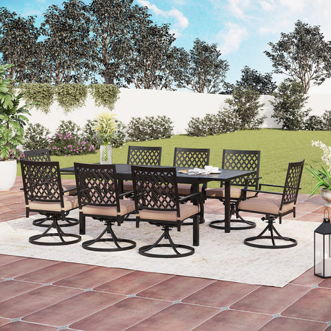 Adjustable Patio Table and Cushioned Swivel Chairs Large Metal Outdoor Patio Dining Sets
