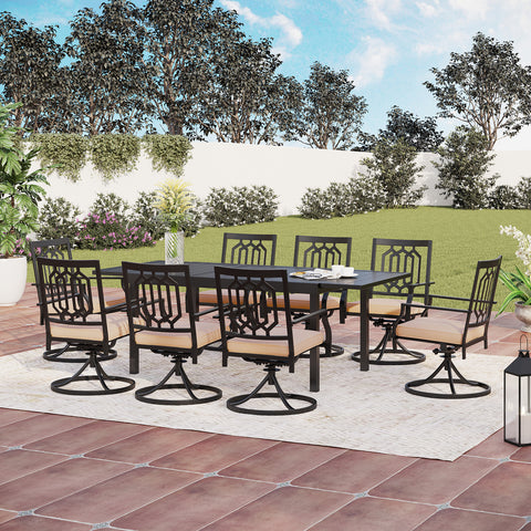 Adjustable Patio Table and Cushioned Swivel Chairs Large Metal Outdoor Patio Dining Sets