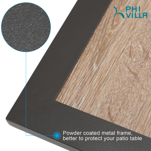 Wood-Look Brown Frame Patio Dining Table with Umbrella Hole