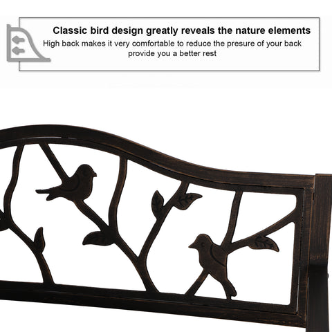 50" Patio Garden and Park Bench, Steel Frame Porch Chair Seat